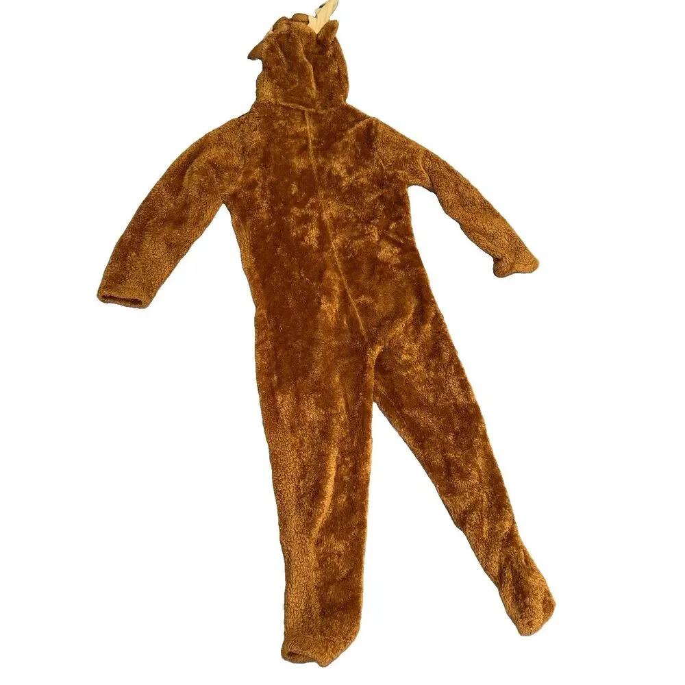 Reindeer Hooded One-Piece Costume Polyester Brown Full Body Zipper Size M (8-10)